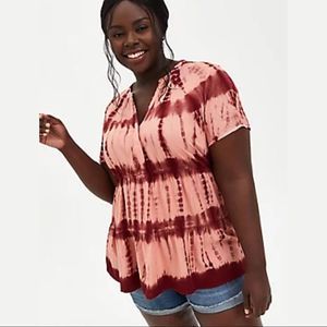 Torrid Babydoll Rayon Twill Button-Front Tiered Short Sleeve Tie Dye Top Size 2X